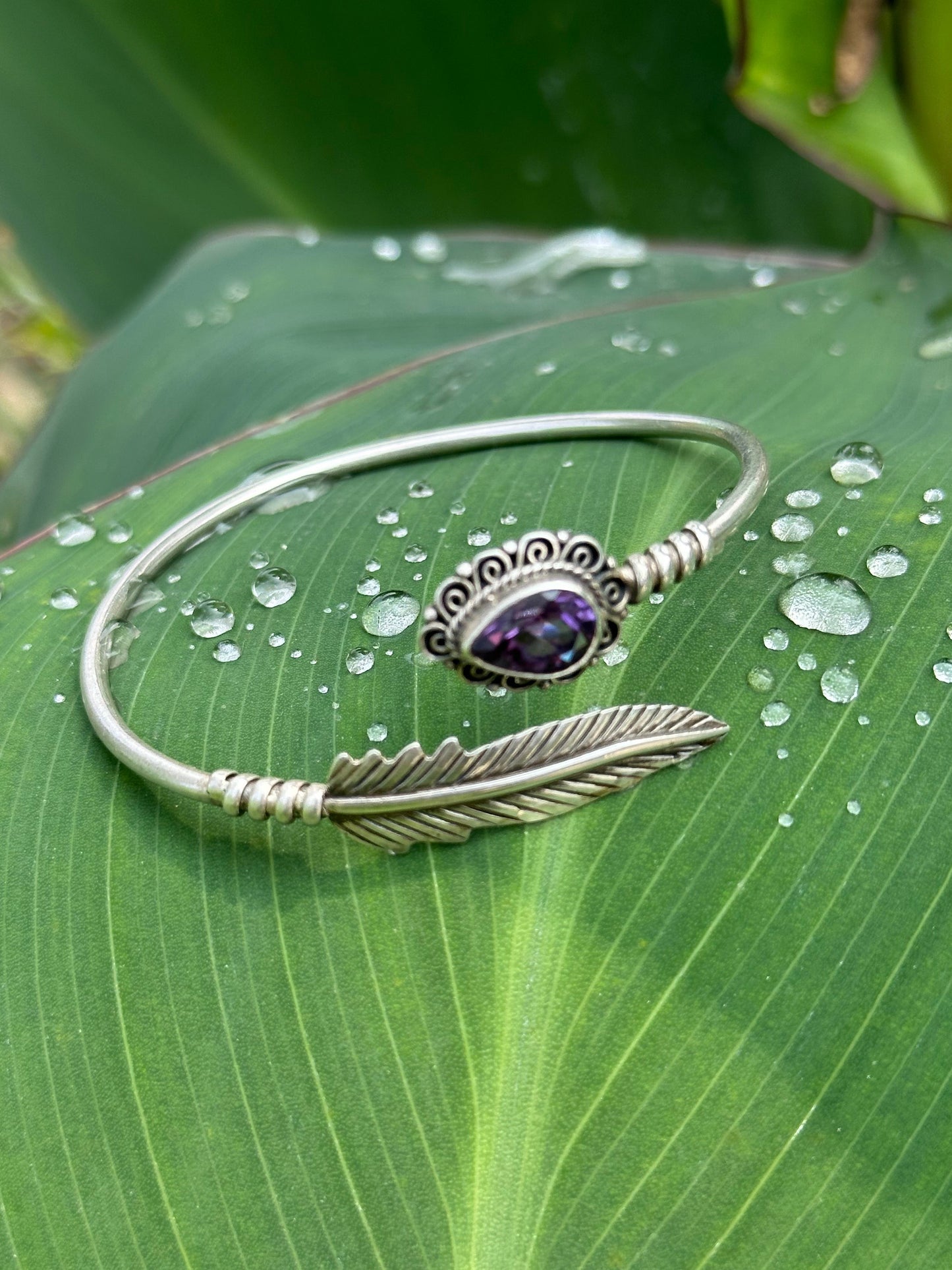 Amethyst Silver Bangle