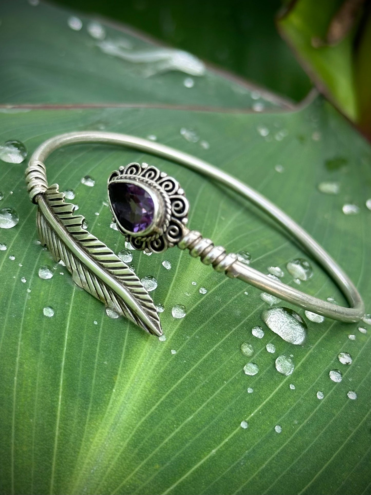 Amethyst Silver Bangle